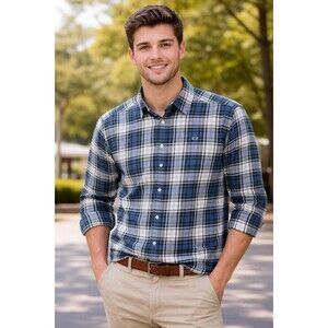 Vineyard Vines Men L  Blue  Flannel Whale Classic Fit Whale Shirt Tartan Plaid